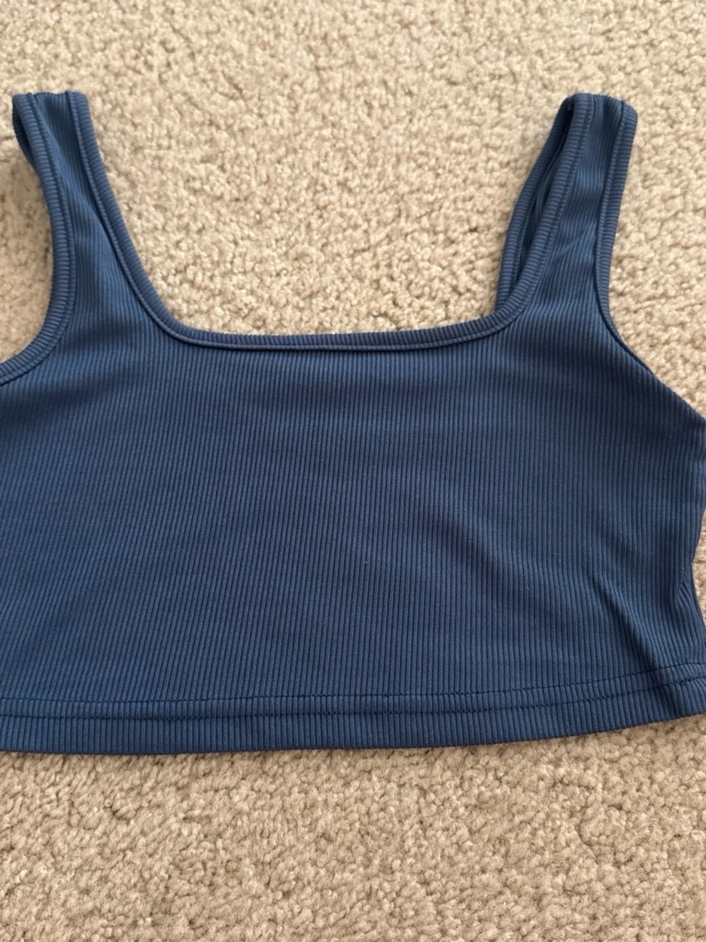 SHEIN Ribbed Square-Neck Crop Top - Navy Blue